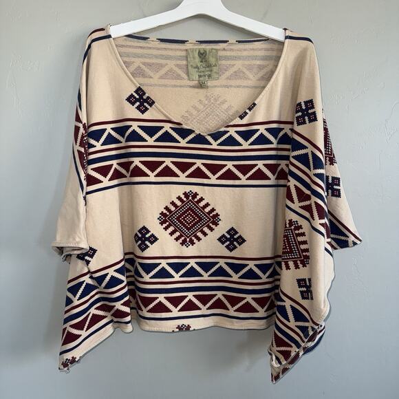 Woman’s Southwest Tribal Geometrical Tunic Top S M Oversized Short Sleeve Flowy - Picture 5 of 9
